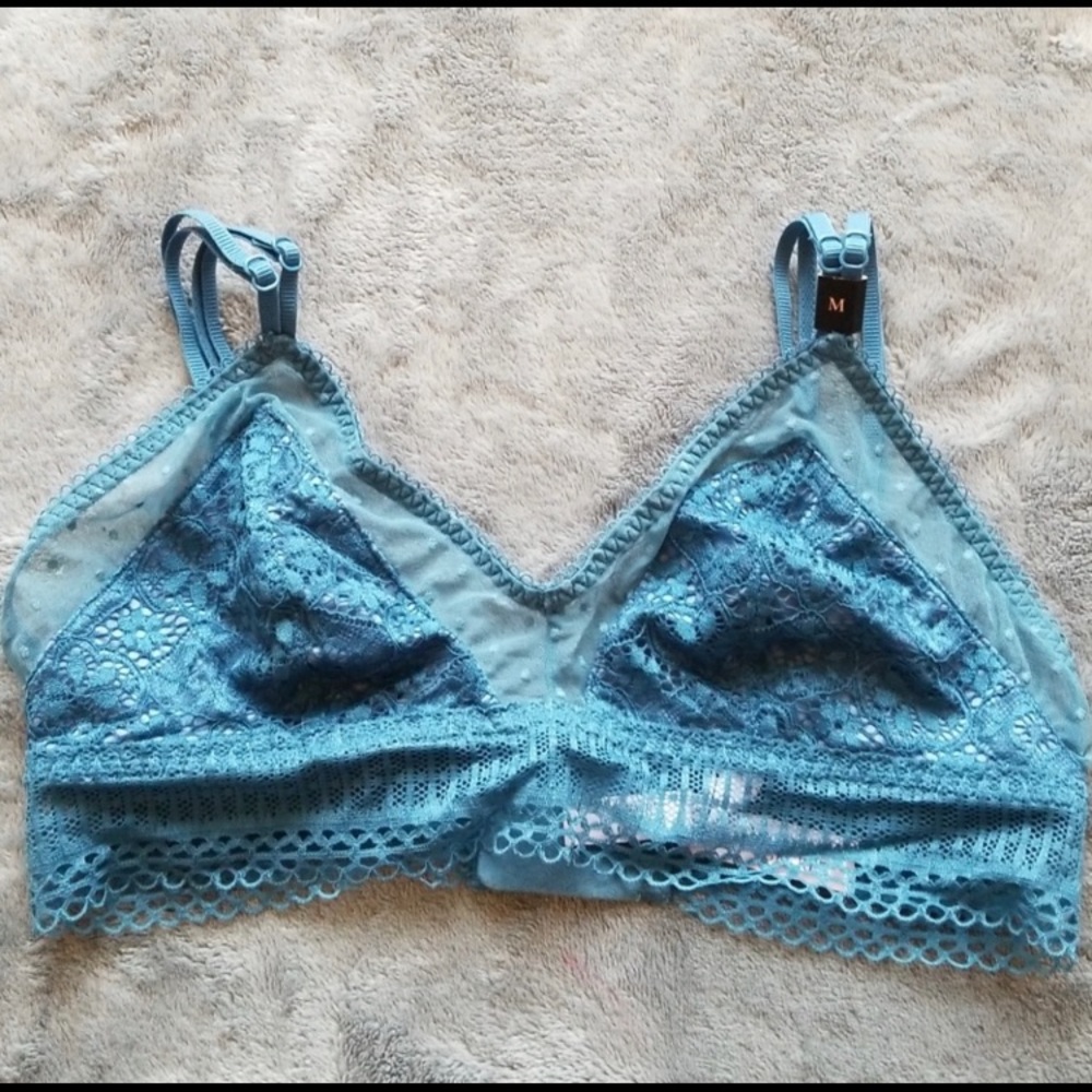 Beautiful blue VS polka dot lace bralette.